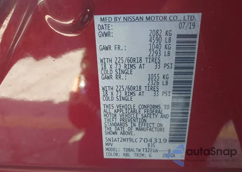 2020 Nissan Rogue Sv Fwd from USA, damaged, VIN 5N1AT2MT9LC704319